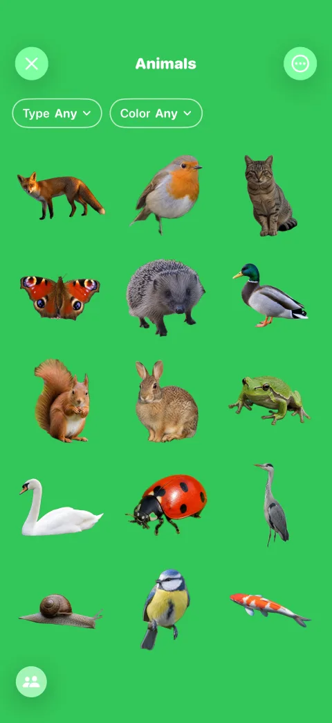 An animals collection in Loot — sticker cutouts on a green background