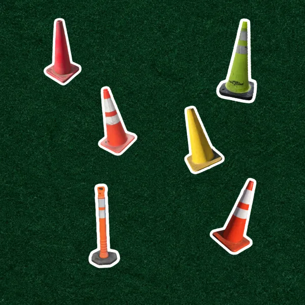 A traffic cones collection poster — cone stickers on a dark green felt background